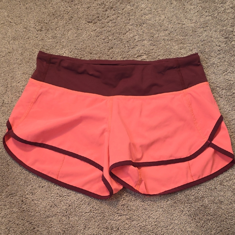 lululemon athletica Coral Pink and Maroon Athletic Shorts